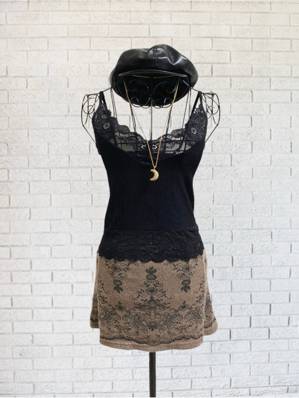 Black Lace Camisole Tank Sheer Boho Bohemian Women Medium Active Basic Hippie